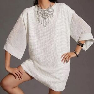 Anthropologie letmebe sequin white beaded dress XL